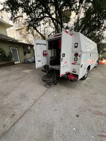 Magnet Plumbing service vehicle on-site for Sewer Line Repair in O Henry Oaks
